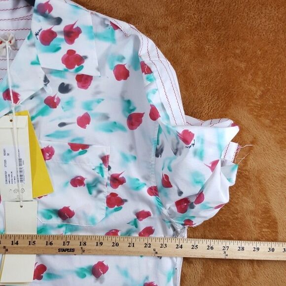 MARNI Shirt Mens Size 52 White Blue Button Up Raw Hem Abstract REVERIE $795 - Picture 10 of 12